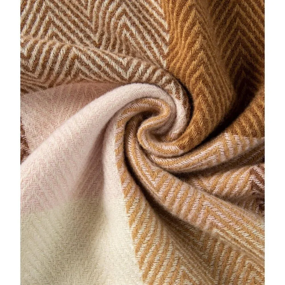 Women's Camel Check Wool Scarf Cashmere Feel Winter Checked Scarves Soft Shawls